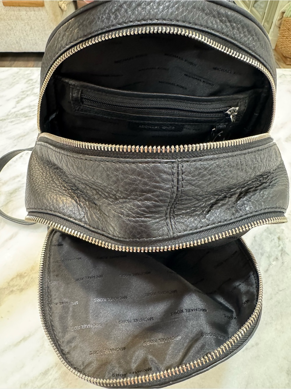Michael Kors Rhea Black Pebbled Leather Backpack with Silver Hardware - Picture 5 of 8